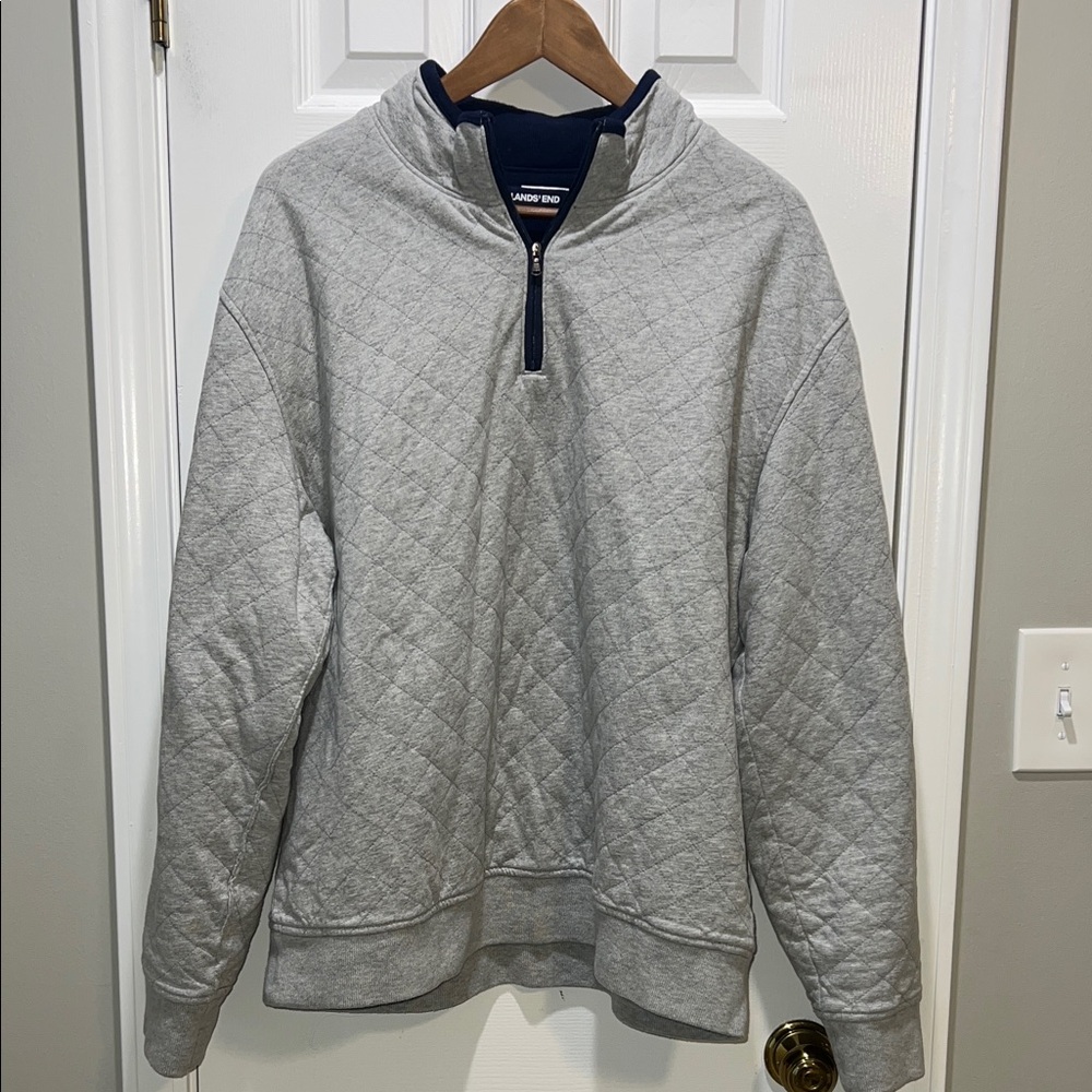 Land’s End Men's Light Gray Quilted Zip-Up Sweater